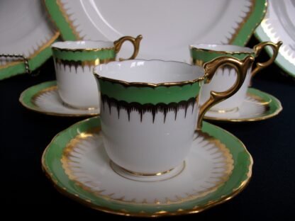 COALPORT SPEARPOINT GREEN- DEMITASSE CUP & SAUCER