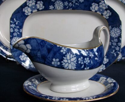 SPODE CRACKED ICE & PRUNUS- GRAVY BOAT & UNDER PLATE