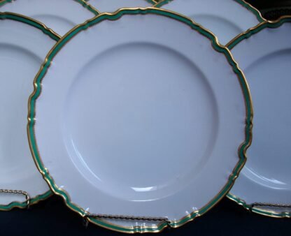 SPODE Y939 GREEN/GOLD TRIM- DINNER PLATES