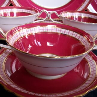 AYNSLEY #7228 RED PLAID- CREAM SOUP BOWL & SAUCER