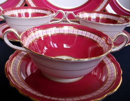 AYNSLEY #7228 RED PLAID- CREAM SOUP BOWL & SAUCER