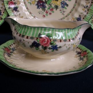 ROYAL DOULTON THE VERNON (GREEN)- GRAVY BOAT WITH ATTACHED SAUCER