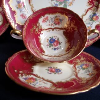 AYNSLEY PARAMOUNT MAROON- SOUP BOWL & SAUCER