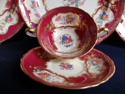 AYNSLEY PARAMOUNT MAROON- SOUP BOWL & SAUCER