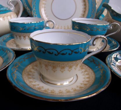AYNSLEY #7611 AQUA DEMI CUP & SAUCER