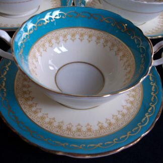 AYNSLEY #7611 AQUA SOUP BOWL & SAUCER