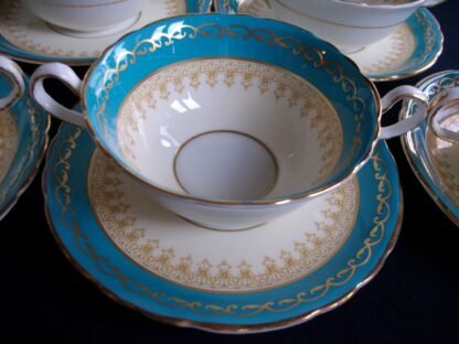 AYNSLEY #7611 AQUA SOUP BOWL & SAUCER