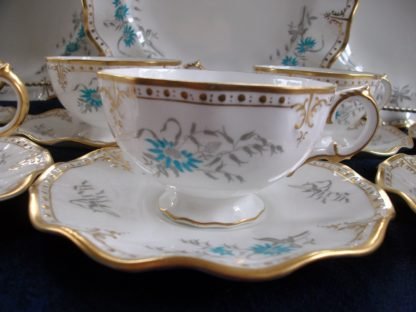 ROYAL CROWN DERBY- ROYAL A1186 AQUA FLORAL (c.1959) CUP & SAUCER- EXCELLENT!