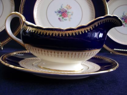 AYNSLEY HATFIELD COBALT #7024- FLORAL, SCALLOPED, GILT (c.1930's+) GRAVY BOAT & UNDER PLATE- EXCELLENT!!  RARE!!