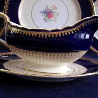 AYNSLEY HATFIELD COBALT #7024- FLORAL, SCALLOPED, GILT (c.1930's+) GRAVY BOAT & UNDER PLATE- EXCELLENT!!  RARE!!
