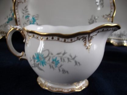 ROYAL CROWN DERBY- ROYAL A1186 AQUA FLORAL (c.1958+) CREAMER 8 oz- EXCELLENT!