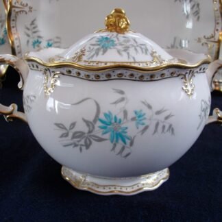 ROYAL CROWN DERBY- ROYAL A1186 AQUA FLORAL (c.1958+) COVERED SUGAR BOWL- EXCELLENT!