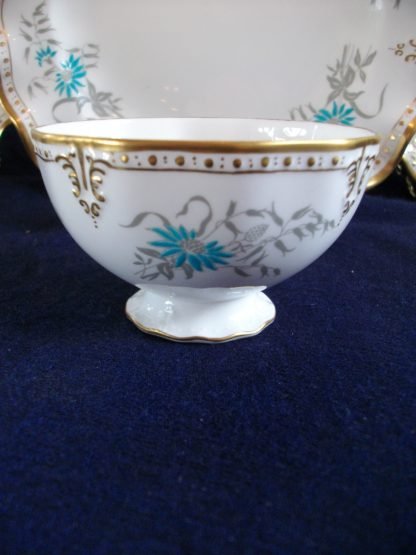 ROYAL CROWN DERBY- ROYAL A1186 AQUA FLORAL (c.1958+) OPEN SUGAR BOWL- EXCELLENT!