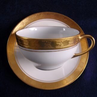 HUTSCHENREUTHER SELB BAVARIA- FAVORIT- ENCRUSTED GOLD BAND (c.1925-39) CUP & SAUCER- EXCELLENT!