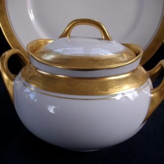 HUTSCHENREUTHER SELB BAVARIA- FAVORIT- ENCRUSTED GOLD BAND (c.1925-39) COVERED SUGAR BOWL - EXCELLENT!