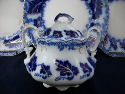 JOHNSON BROTHERS NORMANDY- FLOW BLUE (c.1913+) COVERED SUGAR BOWL- GREAT! (HAIRLINE)
