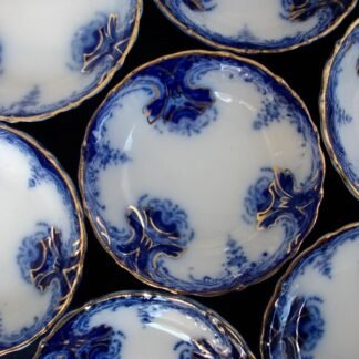 WOOD & SON CLARENCE- FLOW BLUE (c.1891-1907)  BERRY FRUIT BOWL- EXCELLENT! RARE! NO CRAZING!