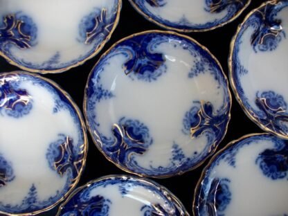 WOOD & SON CLARENCE- FLOW BLUE (c.1891-1907)  BERRY FRUIT BOWL- EXCELLENT! RARE! NO CRAZING!