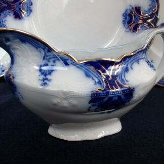 WOOD & SON CLARENCE- FLOW BLUE (c.1891-1907)  GRAVY BOAT- EXCELLENT! RARE! NO CRAZING!