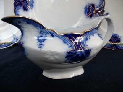 WOOD & SON CLARENCE- FLOW BLUE (c.1891-1907)  GRAVY BOAT- EXCELLENT! RARE! NO CRAZING!