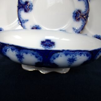 WOOD & SON CLARENCE- FLOW BLUE (c.1891-1907) OVAL  SERVING BOWL- NO LID- EXCELLENT! RARE! NO CRAZING!