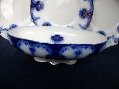 WOOD & SON CLARENCE- FLOW BLUE (c.1891-1907) OVAL  SERVING BOWL- NO LID- EXCELLENT! RARE! NO CRAZING!
