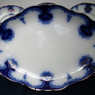 WOOD & SON CLARENCE- FLOW BLUE (c.1891-1907) OVAL  SERVING PLATTER 16 1/8"-  EXCELLENT! RARE! NO CRAZING!