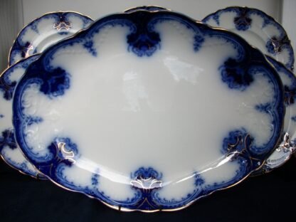 WOOD & SON CLARENCE- FLOW BLUE (c.1891-1907) OVAL  SERVING PLATTER 16 1/8"-  EXCELLENT! RARE! NO CRAZING!