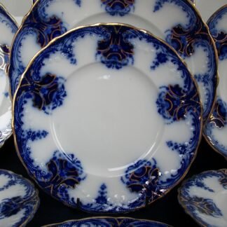 WOOD & SON- CLARENCE FLOW BLUE (c.1891-1907) DESSERT/PIE PLATE-  EXCELLENT! RARE! NO CRAZING!