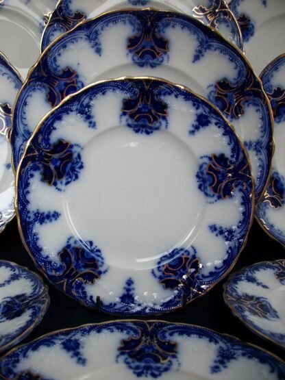 WOOD & SON- CLARENCE FLOW BLUE (c.1891-1907) DESSERT/PIE PLATE-  EXCELLENT! RARE! NO CRAZING!