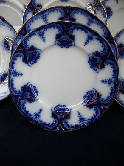 WOOD & SON- CLARENCE FLOW BLUE (c.1891-1907) SALAD PLATE-  EXCELLENT! RARE! NO CRAZING!