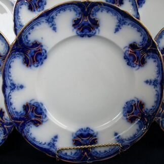 WOOD & SON- CLARENCE FLOW BLUE (c.1891-1907) DINNER PLATE-  EXCELLENT! RARE! NO CRAZING!