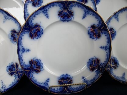 WOOD & SON- CLARENCE FLOW BLUE (c.1891-1907) DINNER PLATE-  EXCELLENT! RARE! NO CRAZING!