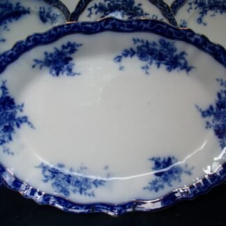 HENRY ALCOCK TOURAINE- FLOW BLUE (c.1898-1910) OVAL SERVING PLATTER 17 1/4"- EXCELLENT! RARE! CRAZING
