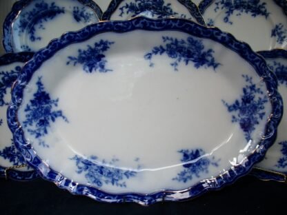 HENRY ALCOCK TOURAINE- FLOW BLUE (c.1898-1910) OVAL SERVING PLATTER 17 1/4"- EXCELLENT! RARE! CRAZING