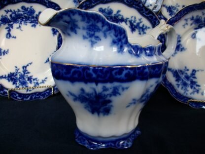 HENRY ALCOCK TOURAINE- FLOW BLUE (c.1898-1910) PITCHER 64 oz- EXCELLENT! RARE! NO CRAZING!