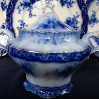 HENRY ALCOCK  TOURAINE- FLOW BLUE (c.1898-1910) SUGAR BOWL & LID #1-  EXCELLENT! RARE! NO CRAZING!