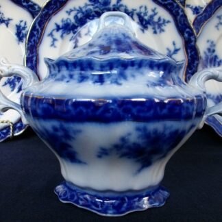 HENRY ALCOCK  TOURAINE- FLOW BLUE (c.1898-1910) SUGAR BOWL & LID #2-  EXCELLENT! RARE!