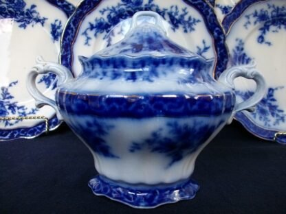 HENRY ALCOCK TOURAINE- FLOW BLUE (c.1898-1910) SUGAR BOWL & LID #2- EXCELLENT! RARE!