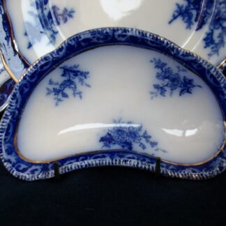 HENRY ALCOCK  TOURAINE- FLOW BLUE (c.1898-1910) CRESCENT BONE DISH #1- EXCELLENT! RIBBED RIM!  CRAZING