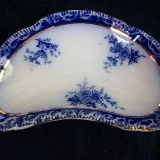 HENRY ALCOCK TOURAINE- FLOW BLUE (c.1898-1910) CRESCENT BONE DISH #2- EXCELLENT! RIBBED RIM! CRAZING