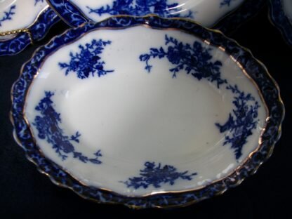 HENRY ALCOCK TOURAINE- FLOW BLUE (c.1898-1910) OVAL SERVING BOWL 8 3/4" - EXCELLENT! RARE! NO CRAZING!