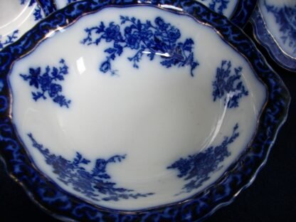 STANLEY POTTERY COMPANY TOURAINE- FLOW BLUE (c.1909+) ROUND OPEN SERVING BOWL 9 3/8" - EXCELLENT! RARE!