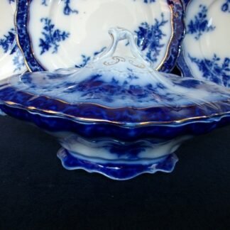HENRY ALCOCK  TOURAINE- FLOW BLUE (c.1898-1910) OVAL COVERED SERVING BOWL #1-  EXCELLENT! RARE!