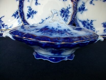 HENRY ALCOCK TOURAINE- FLOW BLUE (c.1898-1910) OVAL COVERED SERVING BOWL #1- EXCELLENT! RARE!