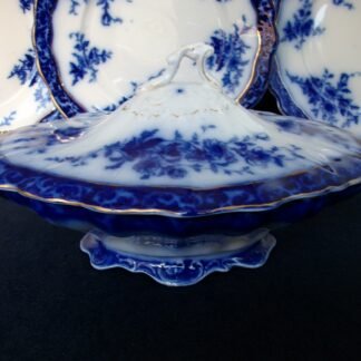 HENRY ALCOCK TOURAINE- FLOW BLUE (c.1898-1910) OVAL COVERED SERVING BOWL #2- EXCELLENT! RARE! NO CRAZING!