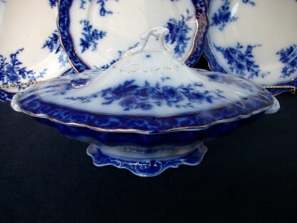 HENRY ALCOCK TOURAINE- FLOW BLUE (c.1898-1910) OVAL COVERED SERVING BOWL #2- EXCELLENT! RARE! NO CRAZING!