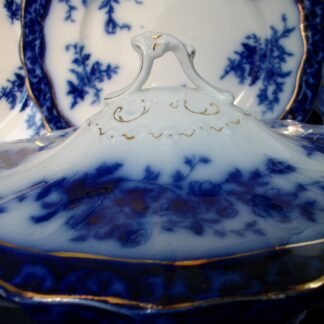 HENRY ALCOCK TOURAINE- FLOW BLUE (c.1898-1910) OVAL COVERED SERVING BOWL #3- EXCELLENT! RARE!