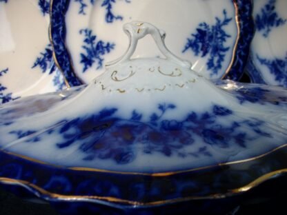 HENRY ALCOCK TOURAINE- FLOW BLUE (c.1898-1910) OVAL COVERED SERVING BOWL #3- EXCELLENT! RARE!