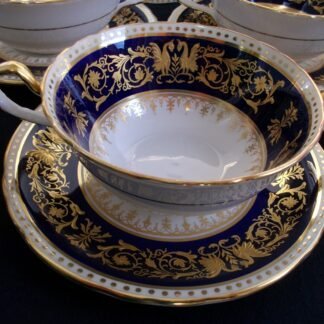 AYNSLEY SEVILLE BLUE #6874 (c.1939+)  SOUP BOWL & SAUCER (s)- ENCRUSTED GILT! RARE!